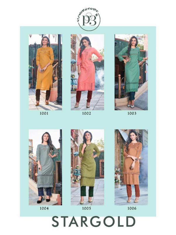 P3+ Star Gold Rayon Designer Kurti With Bottom Collection